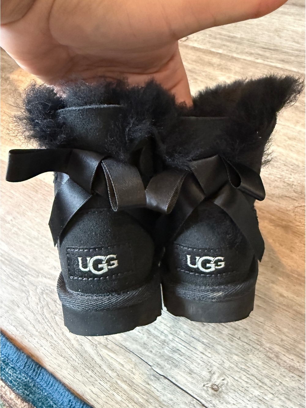 UGG Girls' Black Shearling Bow Boots